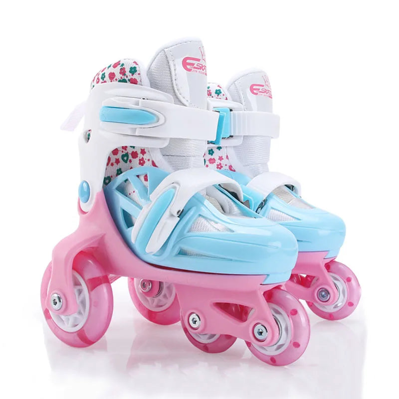 Double Line Roller Skates For Kids Adjustable 4-wheel Skating Shoes Professional PU Flashing Wheel Children Sneakers