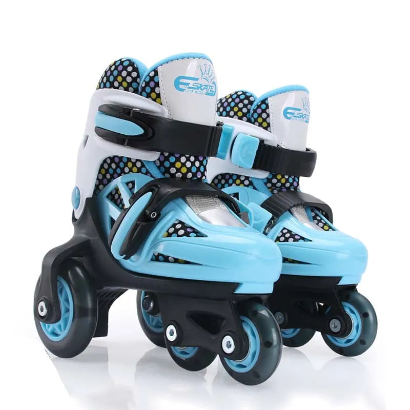 Double Line Roller Skates For Kids Adjustable 4-wheel Skating Shoes Professional PU Flashing Wheel Children Sneakers