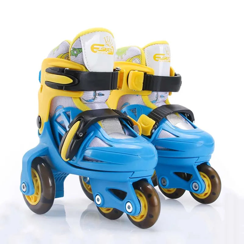 Double Line Roller Skates For Kids Adjustable 4-wheel Skating Shoes Professional PU Flashing Wheel Children Sneakers