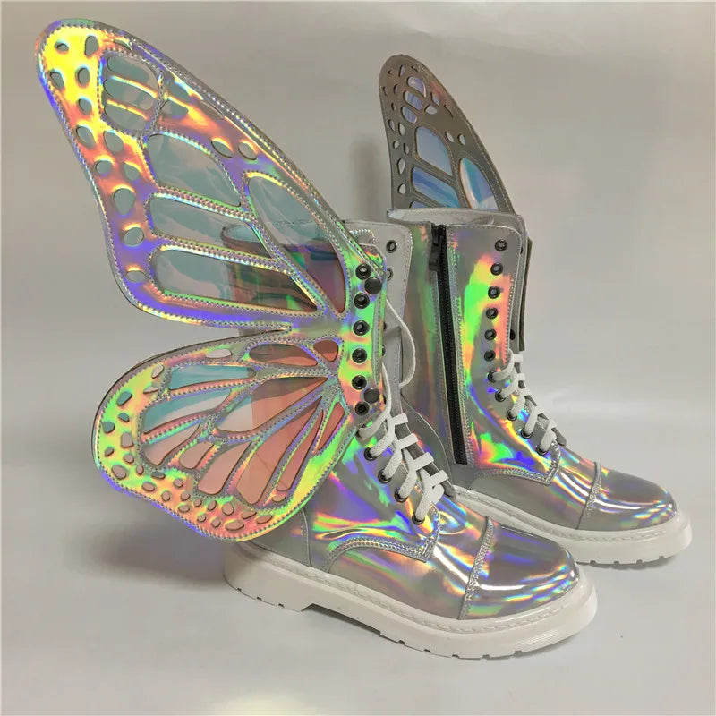 Women Silver Winter Snow Riding Boots Butterfly Wings Fashion Flat Chelsea Booties Shoes 2023 Black Sneakers Botine Mujer