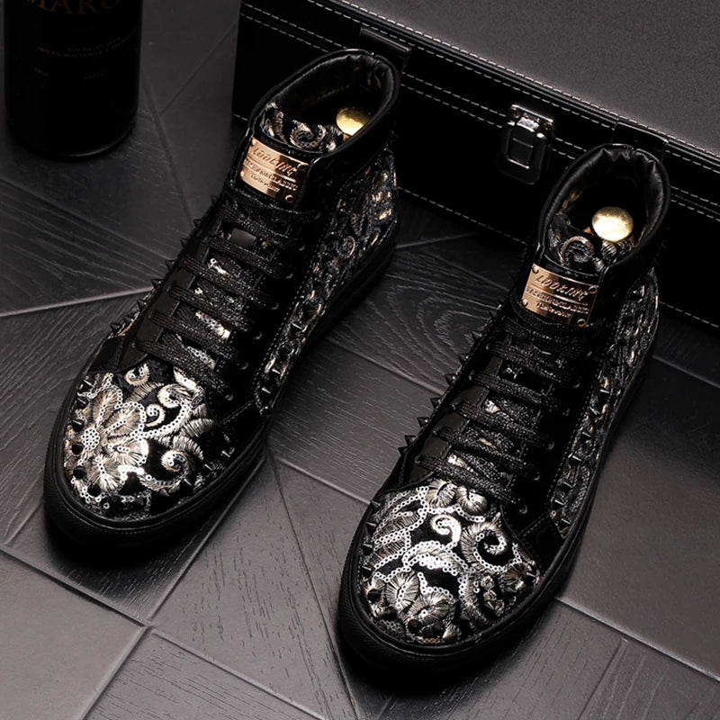 Stephoes Men Fashion Casual Ankle Boots Spring Autumn Rivets Luxury Brand Youth Trending Sneakers Male High Top Punk Style Shoes