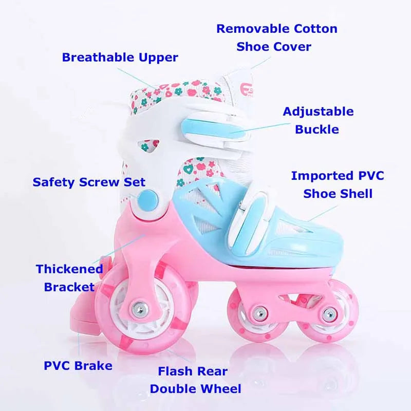 Double Line Roller Skates For Kids Adjustable 4-wheel Skating Shoes Professional PU Flashing Wheel Children Sneakers