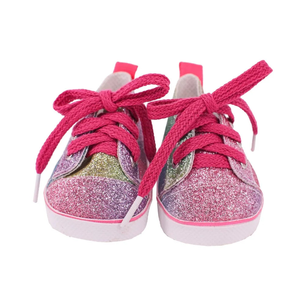 7Cm Doll Shoes Pink  Bow Canvas Shoes Sneakers Fit 18 Inch American Doll&43cm Baby New Born Doll Clothes Girl`s Accessories