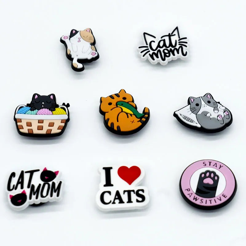 1PCS Cute Cats Croc Charms Accessories Sneakers Garden Shoe Decorations Pins Woman Men Animals Croc Jeans Dropshipping Wholesale