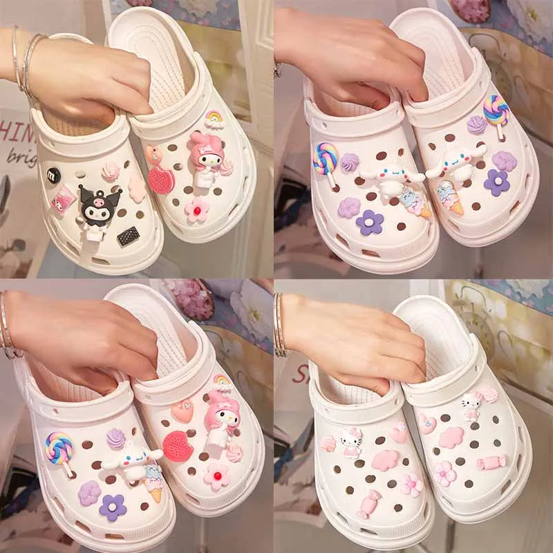 Sanrio Melody Kuromi Shoe Charms Set for Sale Fashion Cute Fit Croc Charms Accessories Sneakers Decorations Girls X-mas Gifts