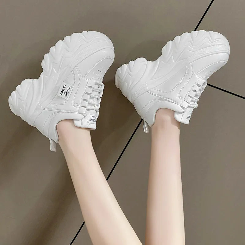 Rimocy White Black Chunky Sneakers Women Spring Autumn Thick Bottom Dad Shoes Woman Fashion PU Leather Platform Sneakers Ladies