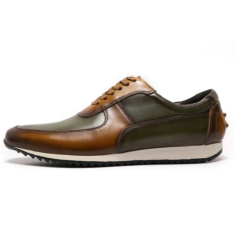 Big Size 5-15 Mens Casual Shoes Genuine Leather Hand Painted Oxford Brown Green Lace-Up Fashion Street Style Sneakers for Men